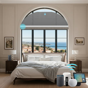Smart Motorized Light Filtering Arched Cellular Shades Eoza