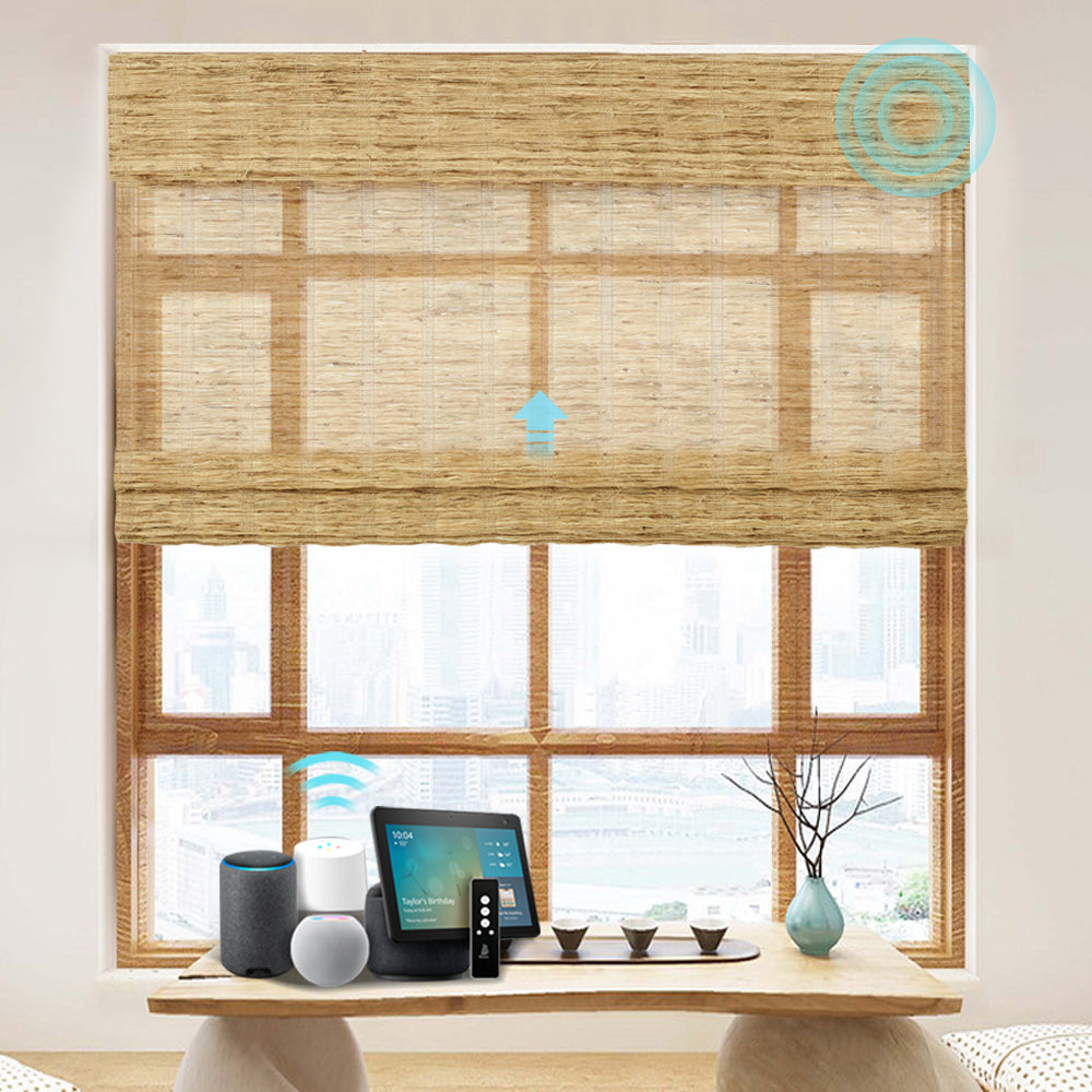 Smart Motorized Woven Wood Shades 50% Light Filtering Viaura – BEASEN
