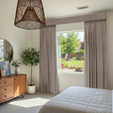 Motorized Linen Drapery Curtains – Smart Track System with 50/70/100% Blackout