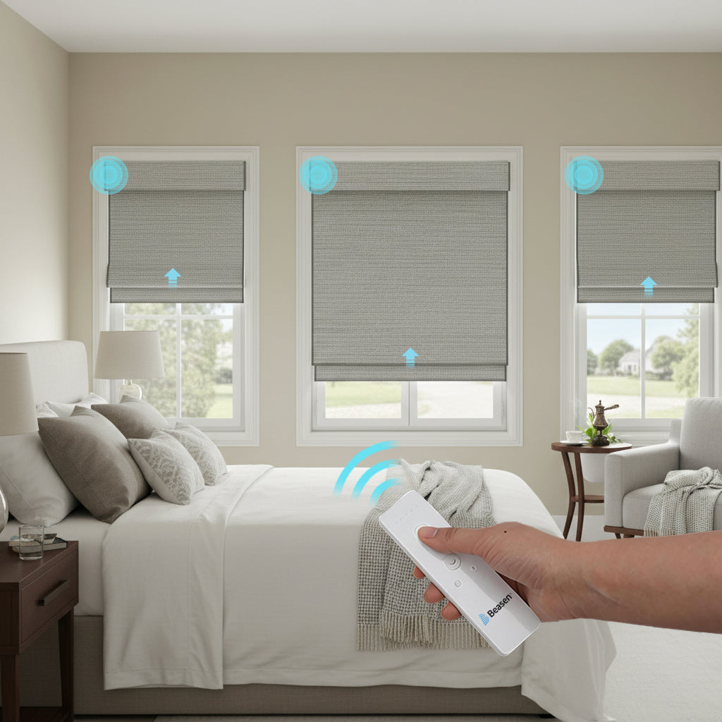 Smart Motorized 50%/70%/100% Blackout Woven Wood Shades - Tessa
