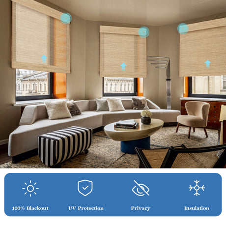 Smart Motorized Woven Wood Shades – 50% Light Filtering