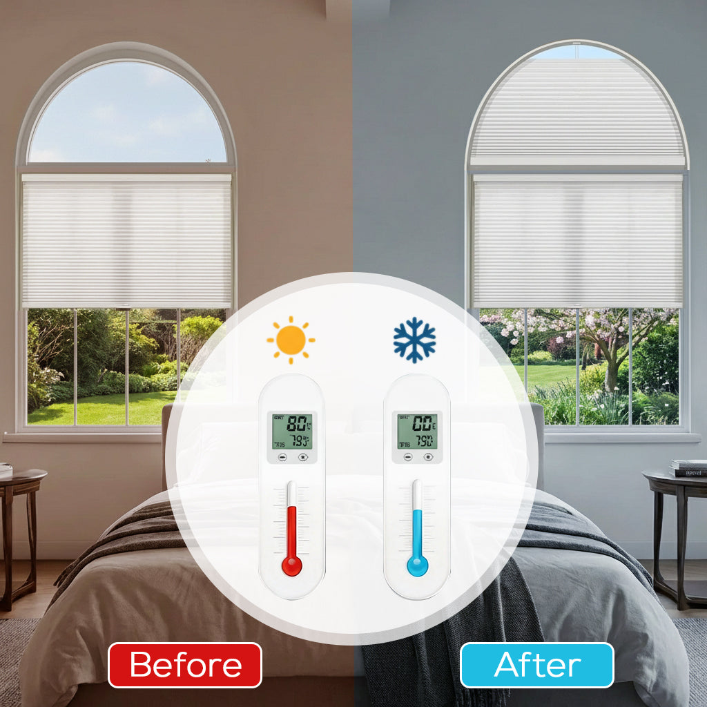 Smart Motorized Light Filtering Arched Cellular Shades Eoza