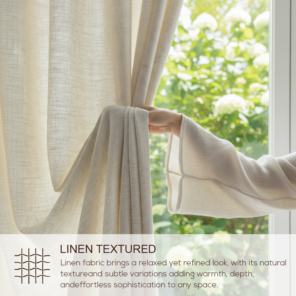 Motorized Linen Curtains with Drapery Rod – Designed Light in 50/70/100% Blackout