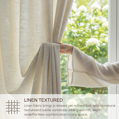 Motorized Linen Curtains with Drapery Rod – Designed Light in 50/70/100% Blackout
