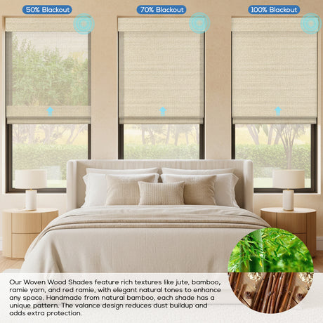 Smart Motorized 50%/70%/100% Blackout Woven Wood Shades – Lume