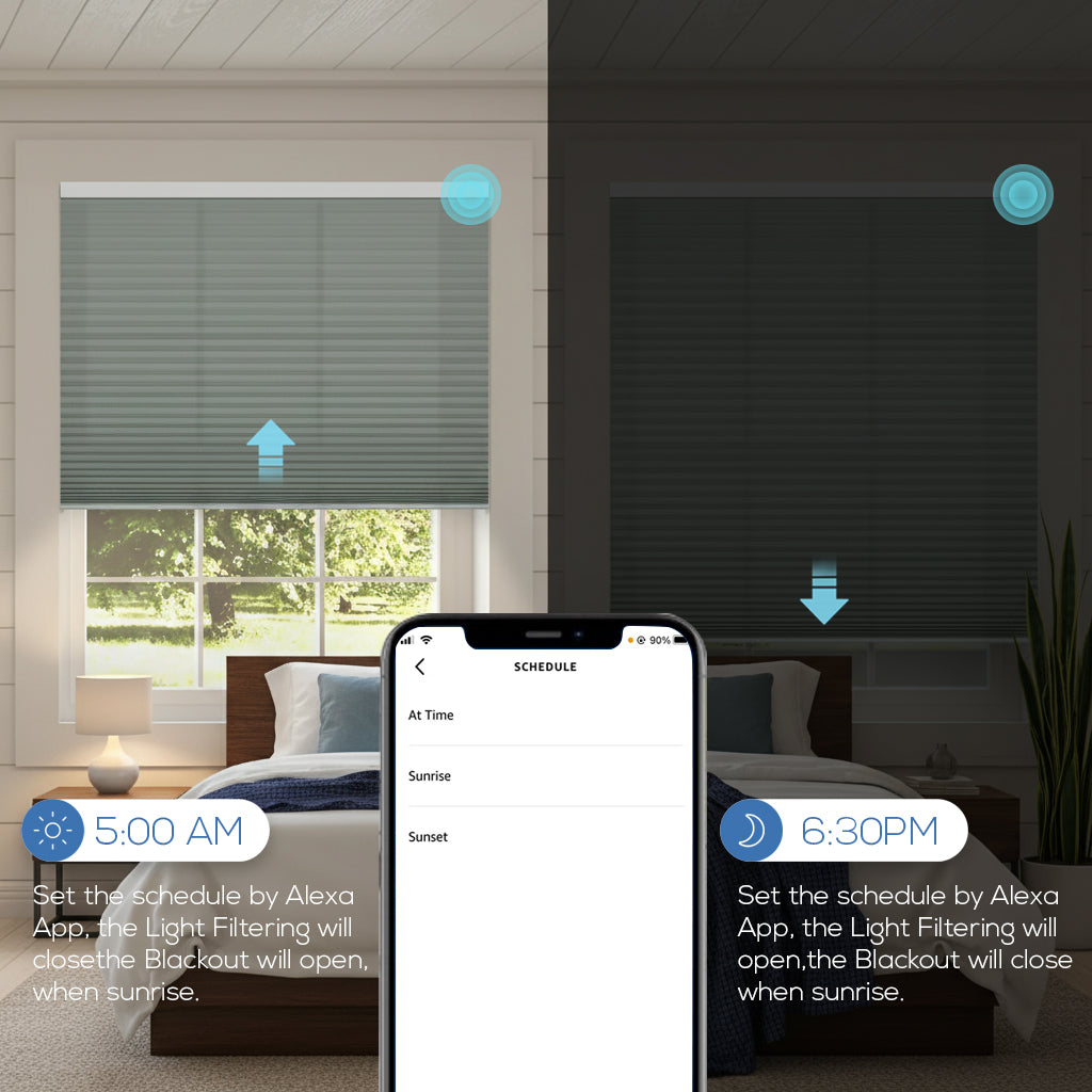 Smart Motorized Light Filtering Cellular Shades Solin