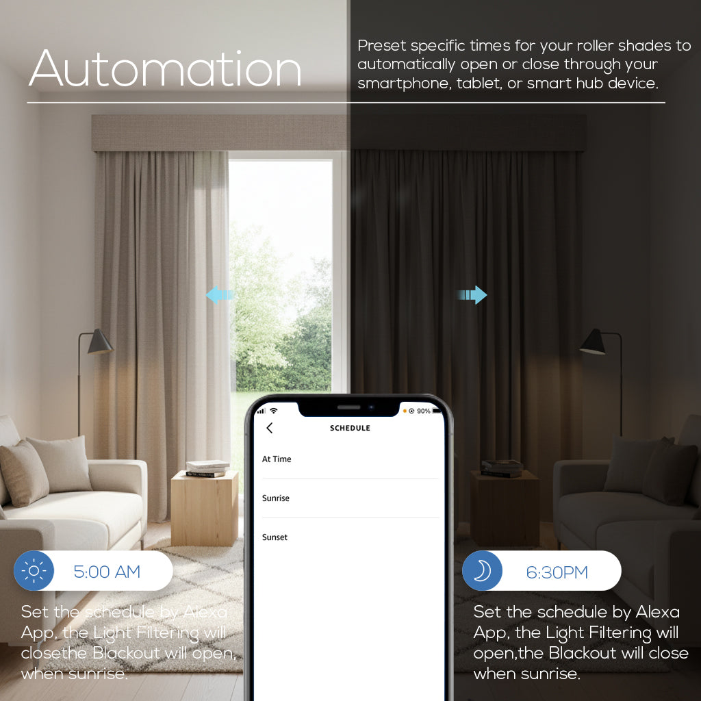 Motorized Linen Drapery Curtains – Smart Track System with 50/70/100% Blackout