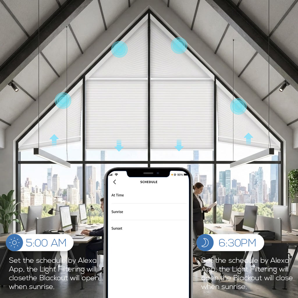 Smart Motorized Blackout Trapezoid Cellular Shades Eoza