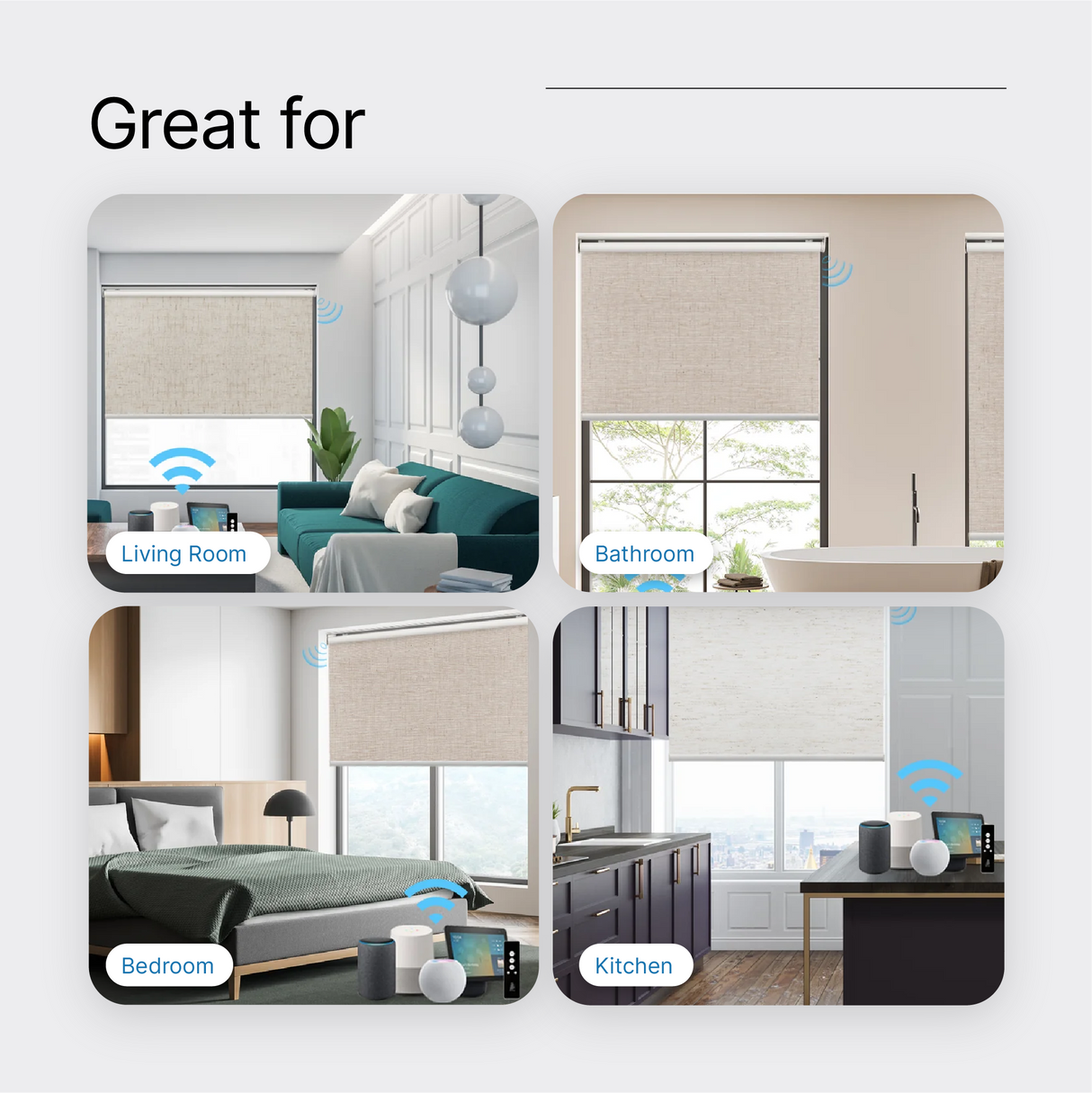 Smart Motorized Roller Shades 100% Blackout Linen