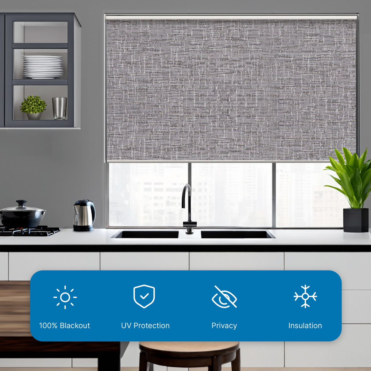 Smart Motorized Roller Shades 100% Blackout Safari