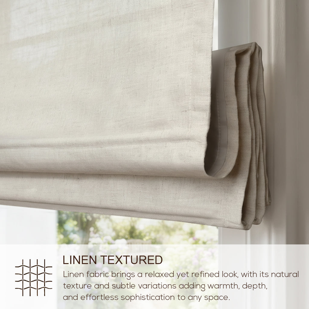 Smart Motorized Linen Roman Shades – 50% / 70% / 100% Blackout Terra
