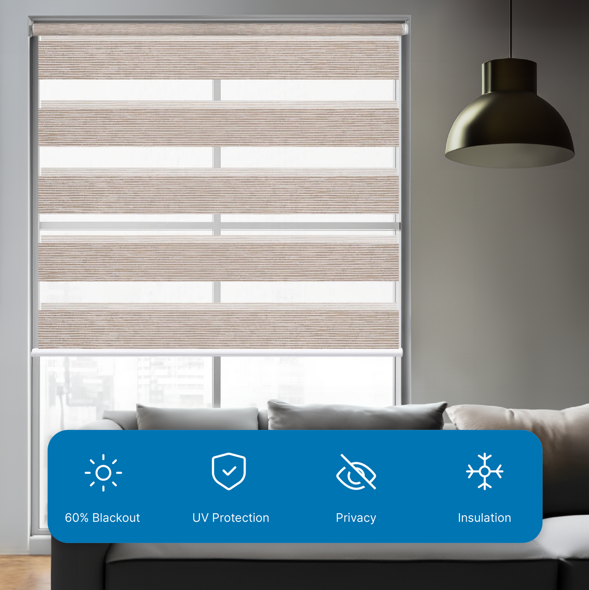 Smart Motorized Dual Zebra Shades 60% Blackout 95mm