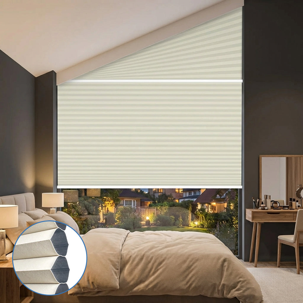 Smart Motorized Blackout Trapezoid Cellular Shades Eoza