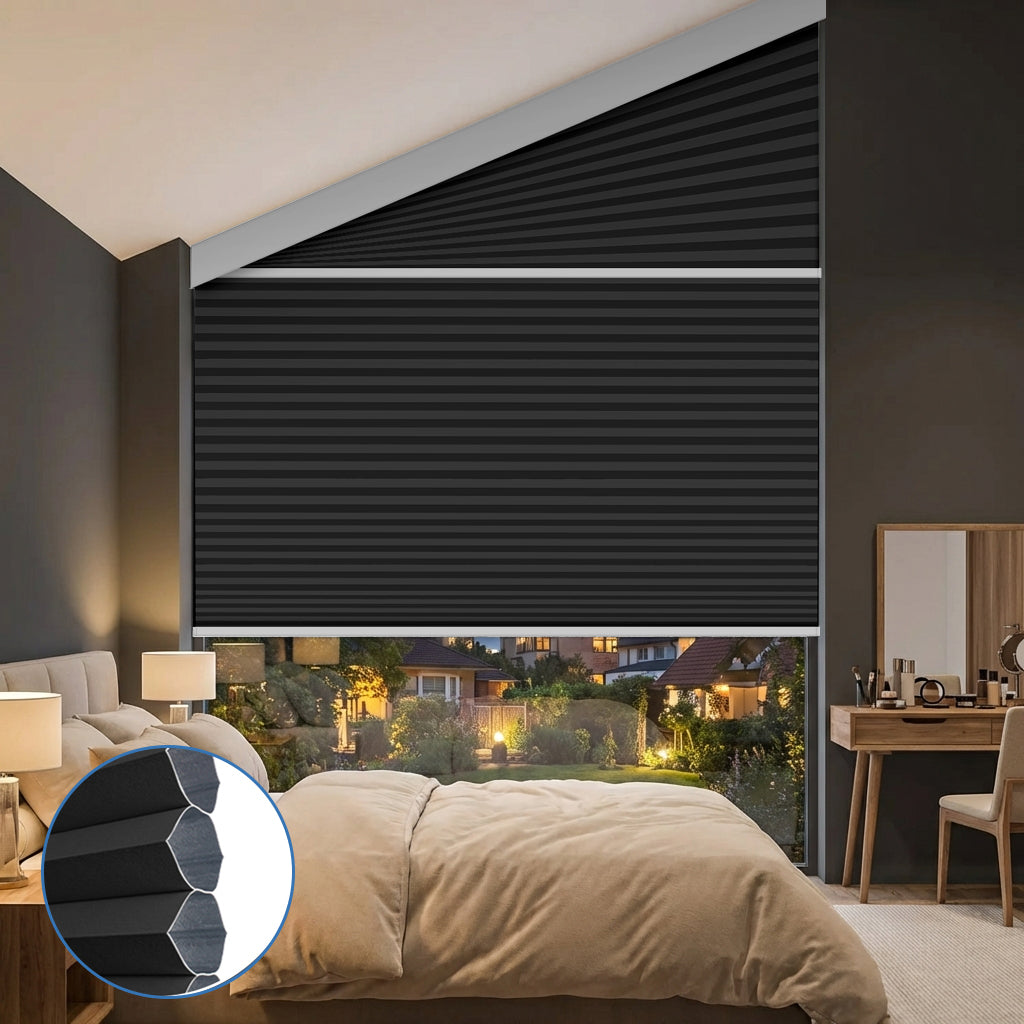 Smart Motorized Blackout Trapezoid Cellular Shades Eoza