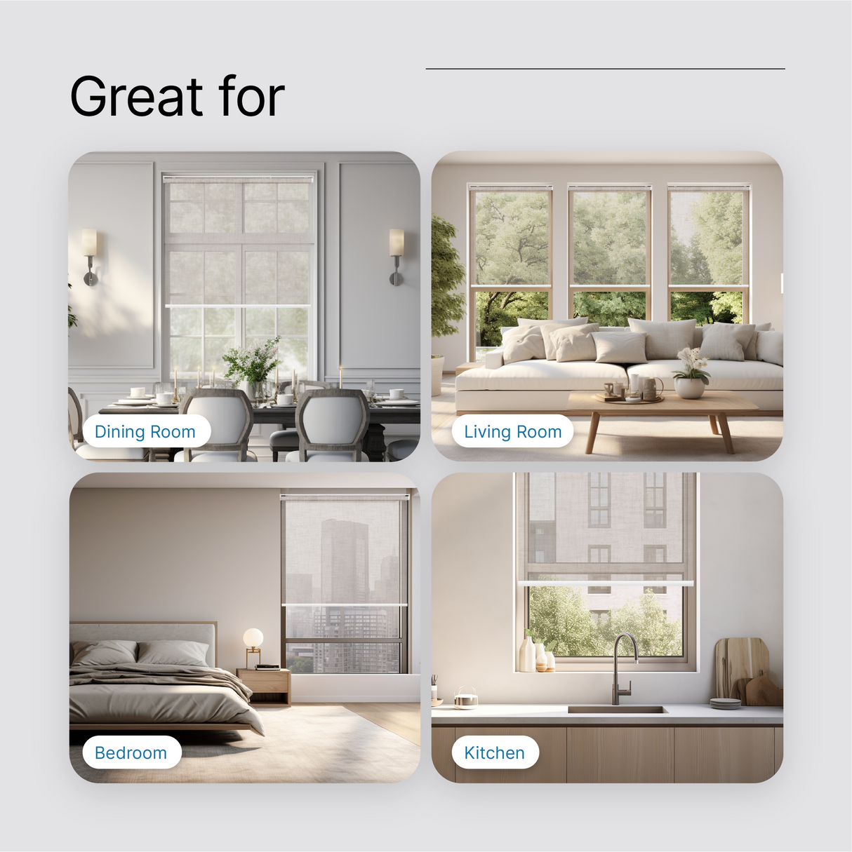 Smart Motorized Light Filtering Sheer Roller Shades Translucent Vision