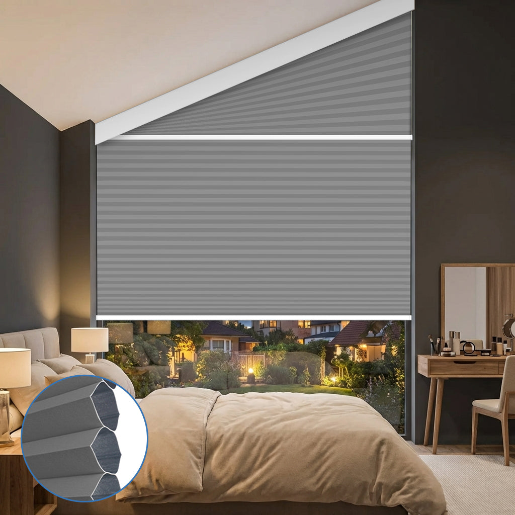Smart Motorized Blackout Trapezoid Cellular Shades Eoza