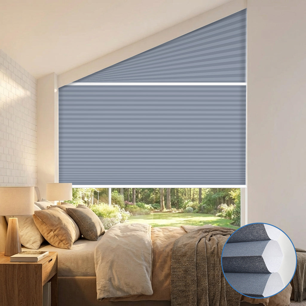 Smart Motorized Light Filtering Trapezoid Cellular Shades Eoza