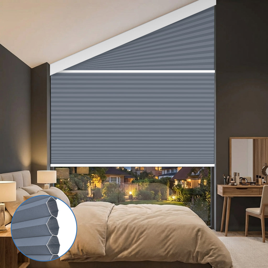 Smart Motorized Blackout Trapezoid Cellular Shades Eoza