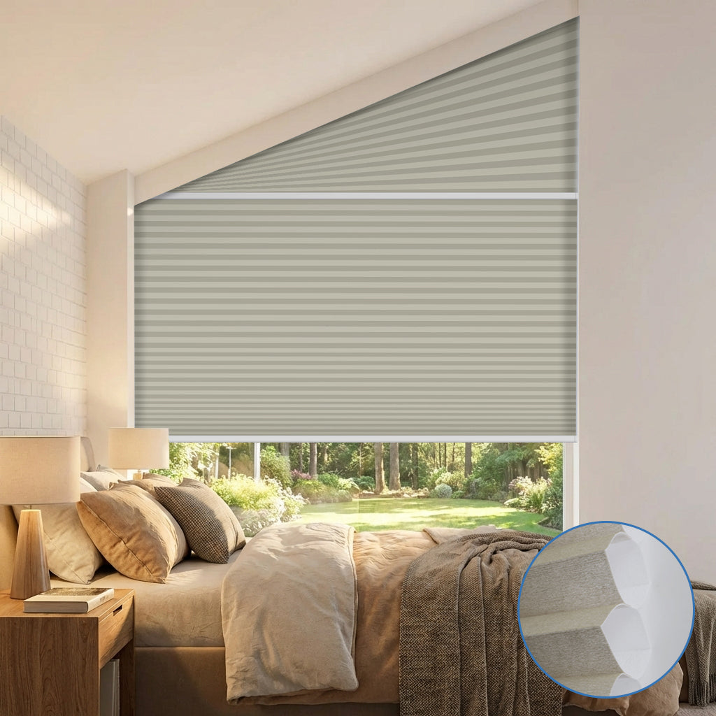 Smart Motorized Light Filtering Trapezoid Cellular Shades Eoza